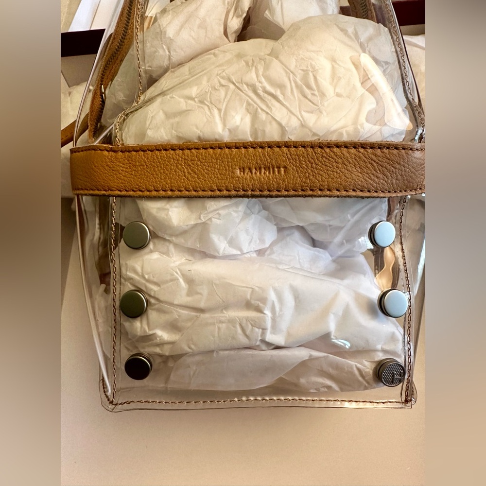 HAMMITT NIB Clear Backpack with tan leather trim & silver grommets - Picture 8 of 13